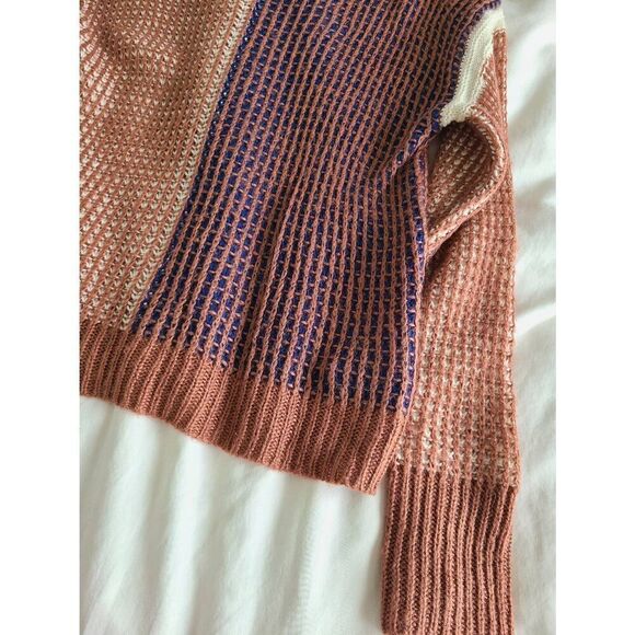 Splendid Pullover Sweater Women's Small Brown Colorblock Crew Neck Tight Knit - Picture 2 of 5